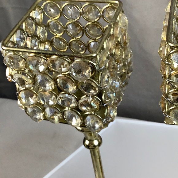 Rhinestone Candle Sticks Gold Tone Bling Design 10” (pair) - Picture 3 of 6